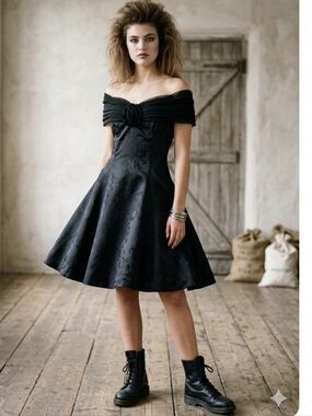 Vintage 80s Gunne Sax  Off-the-Shoulder Cocktail Dress Fit And Flare Crinoline